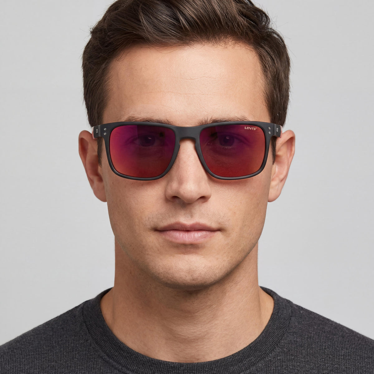 Levi's Red and Black, Matte Rectangle Sunglasses for Men, 56mm, Photo 4