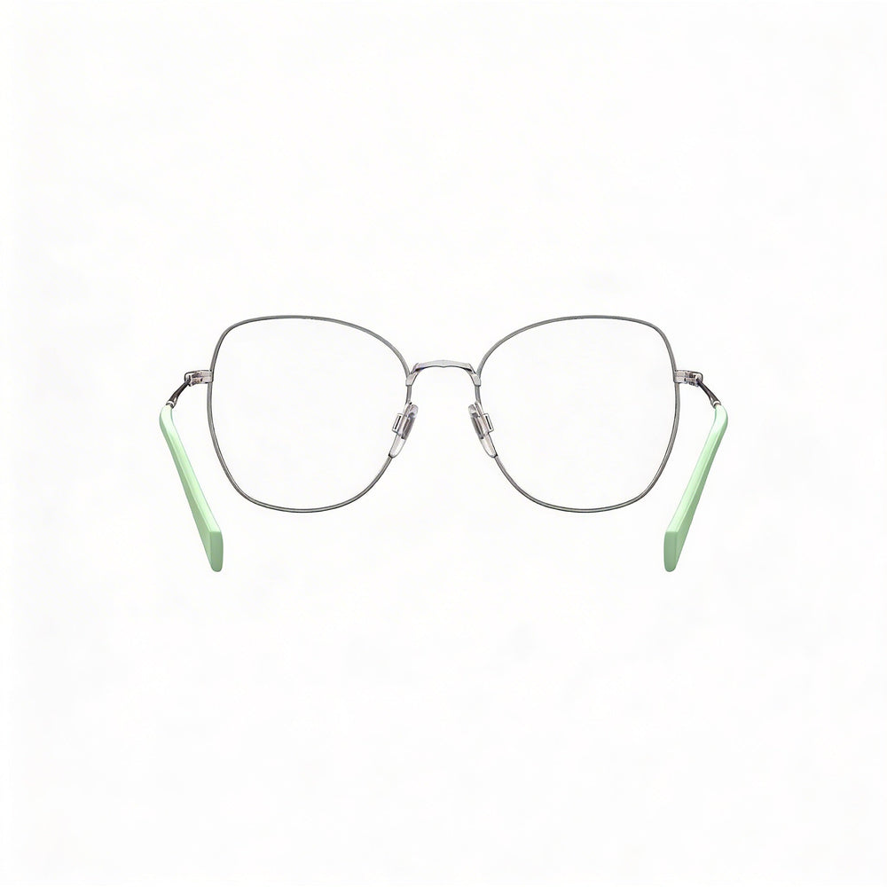 Levi's Round Eyeglasses Women — side view, Green Metal temples