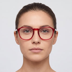 Levi's Lv 1024 Square Eyeglasses Women — side view, Red Plastic temples