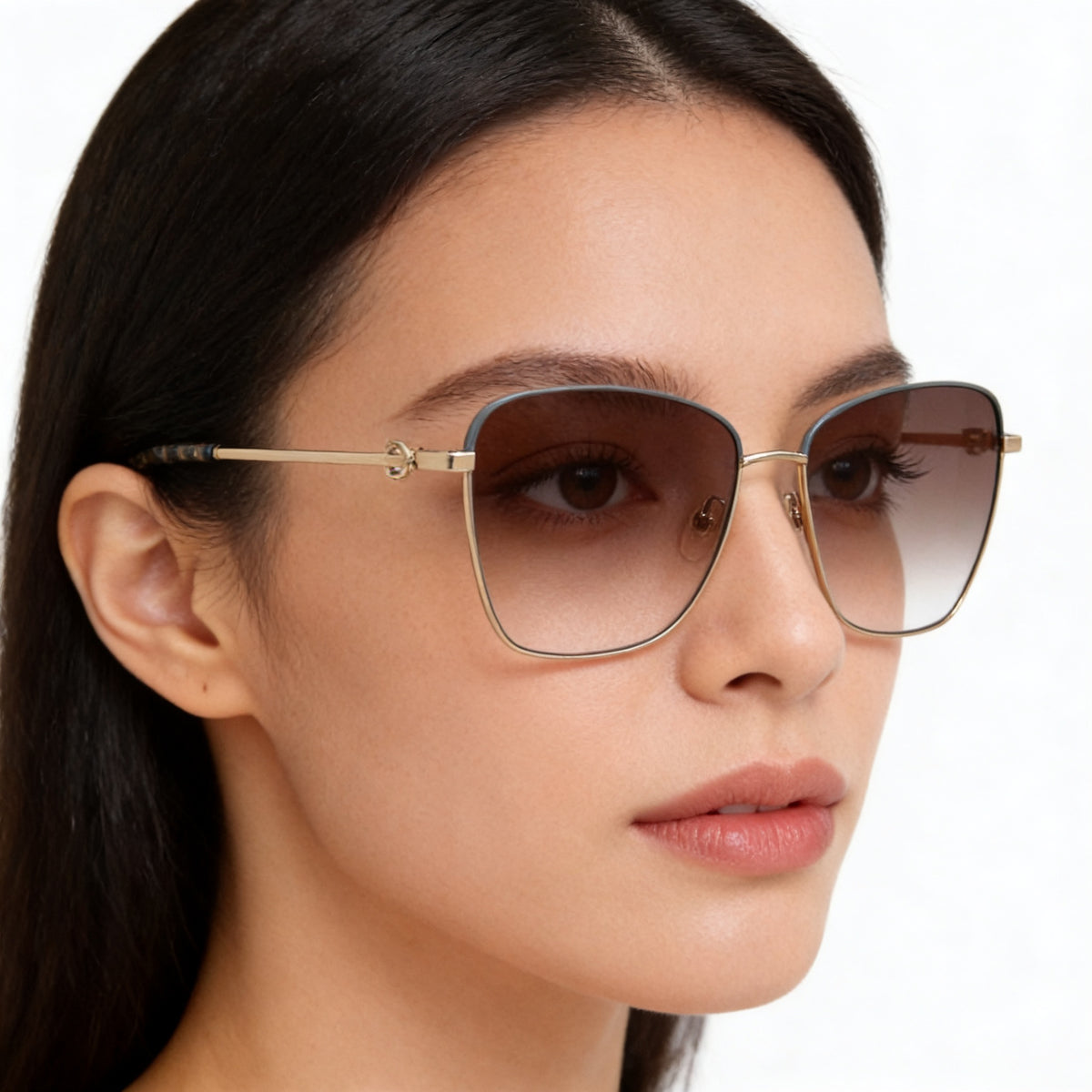 Gafas de sol cuadradas Longchamp LO153S doradas y celestes para mujer, 59 mm, Photo 4