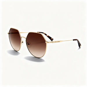 Longchamp LO154S Gold Irregular Sunglasses for Women, Gold Brown lens