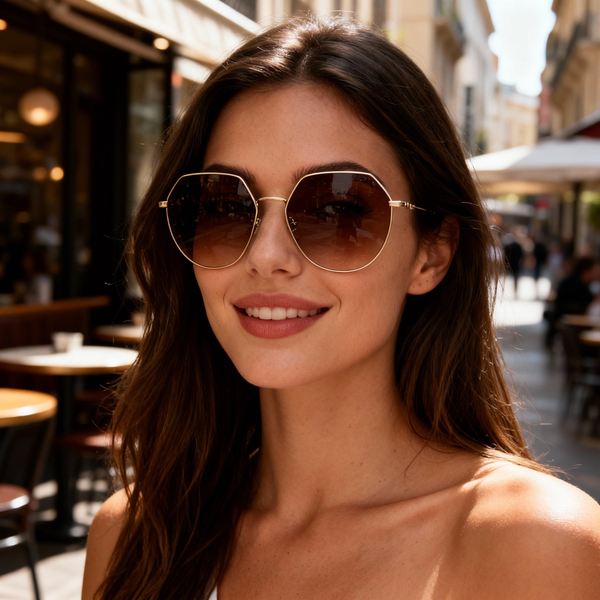Gafas de sol irregulares Longchamp LO154S doradas marrones para mujer, 60mm, Photo 6