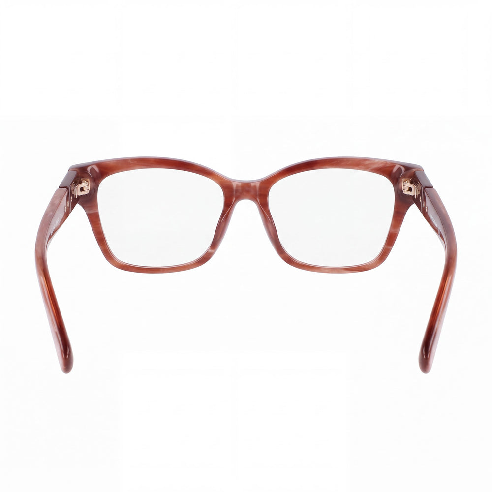Longchamp Lo2697 Rectangle Eyeglasses Women — side view, Red Marble Propionate temples