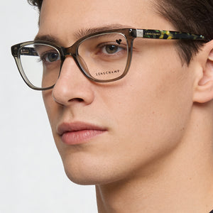 Longchamp LO2707 Square Eyeglasses Men — side view, Gray frame temples
