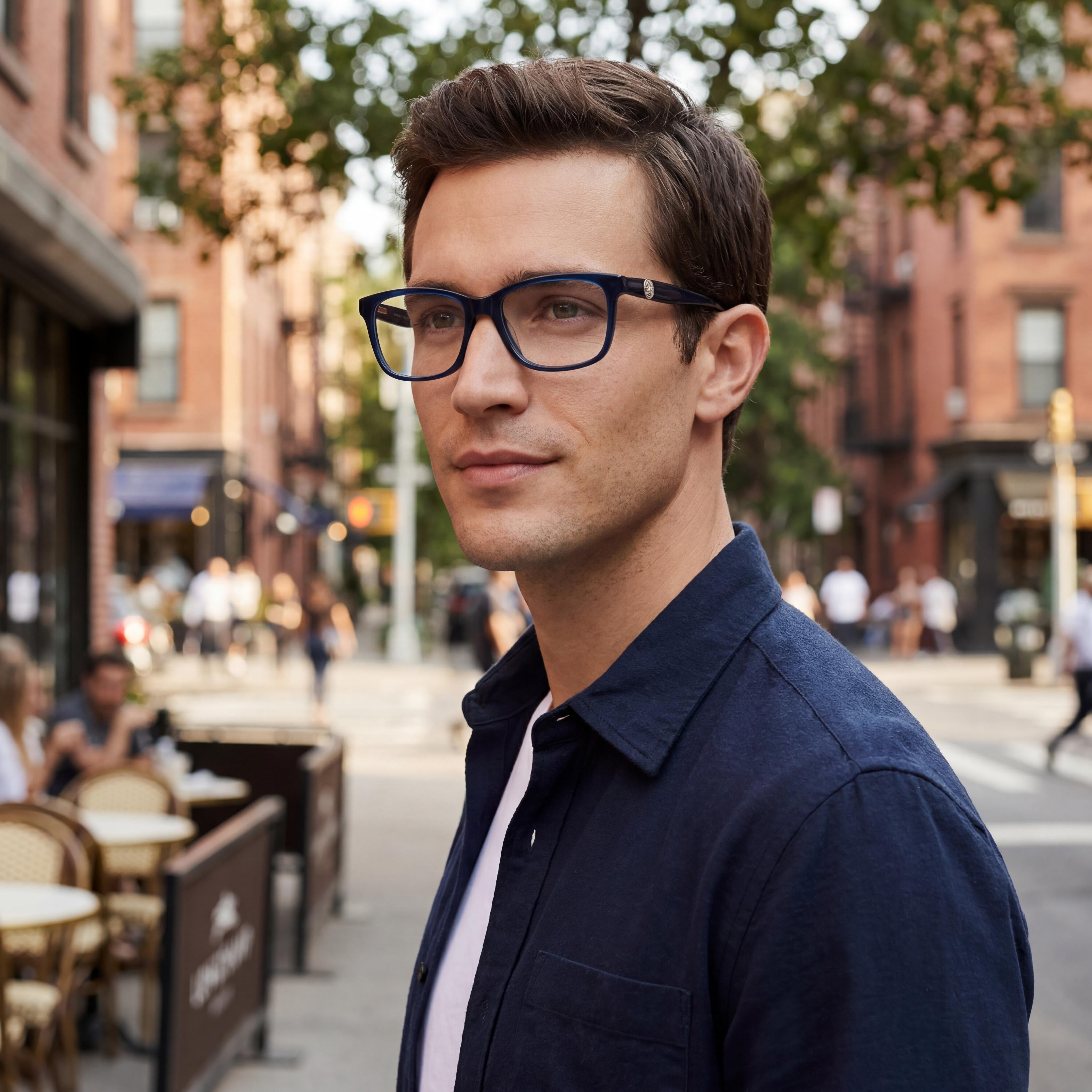 Longchamp LO2716 Blue Rectangle Eyeglasses for Men, Acetate 54mm, Photo 4