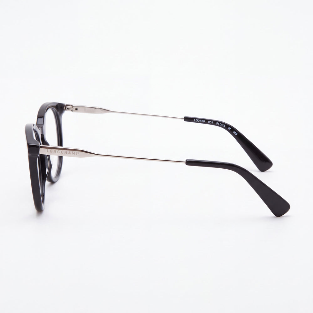 Longchamp Lo2720 Round Eyeglasses Men — side view, Black Alloy Steel temples
