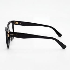 Longchamp LO2732 Square Eyeglasses Women — side view, Black Acetate temples