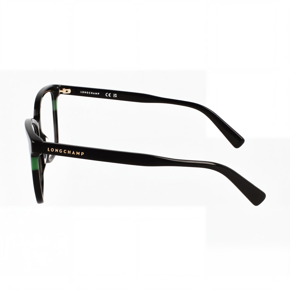 Longchamp LO2741 Rectangle Eyeglasses Women — side view, Black Acetate temples