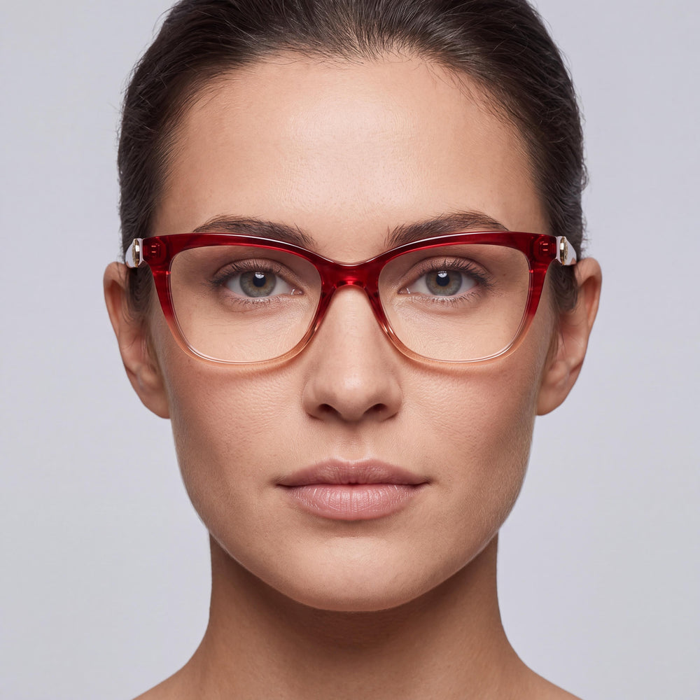Longchamp LO2744 Rectangle Eyeglasses Women — side view, Red Acetate temples