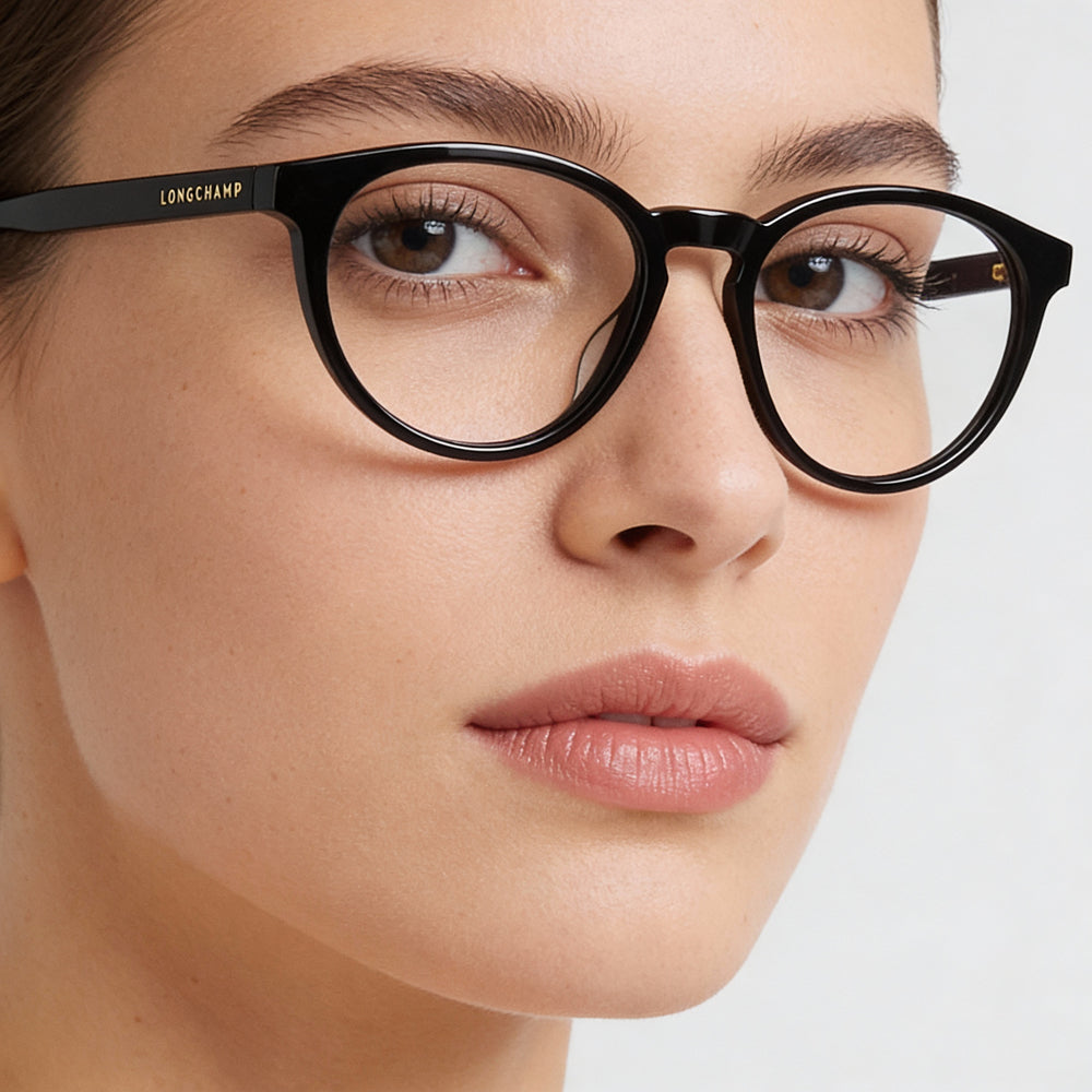 Longchamp LO2752 Round Eyeglasses Women — side view, Black temples
