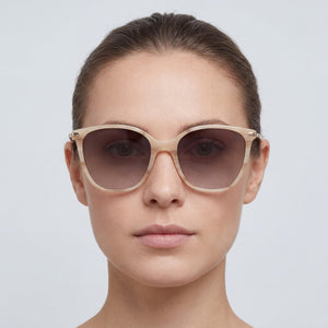 Longchamp LO660S Square Sunglasses Women — side view, Non-Polarized Marble Beige lens