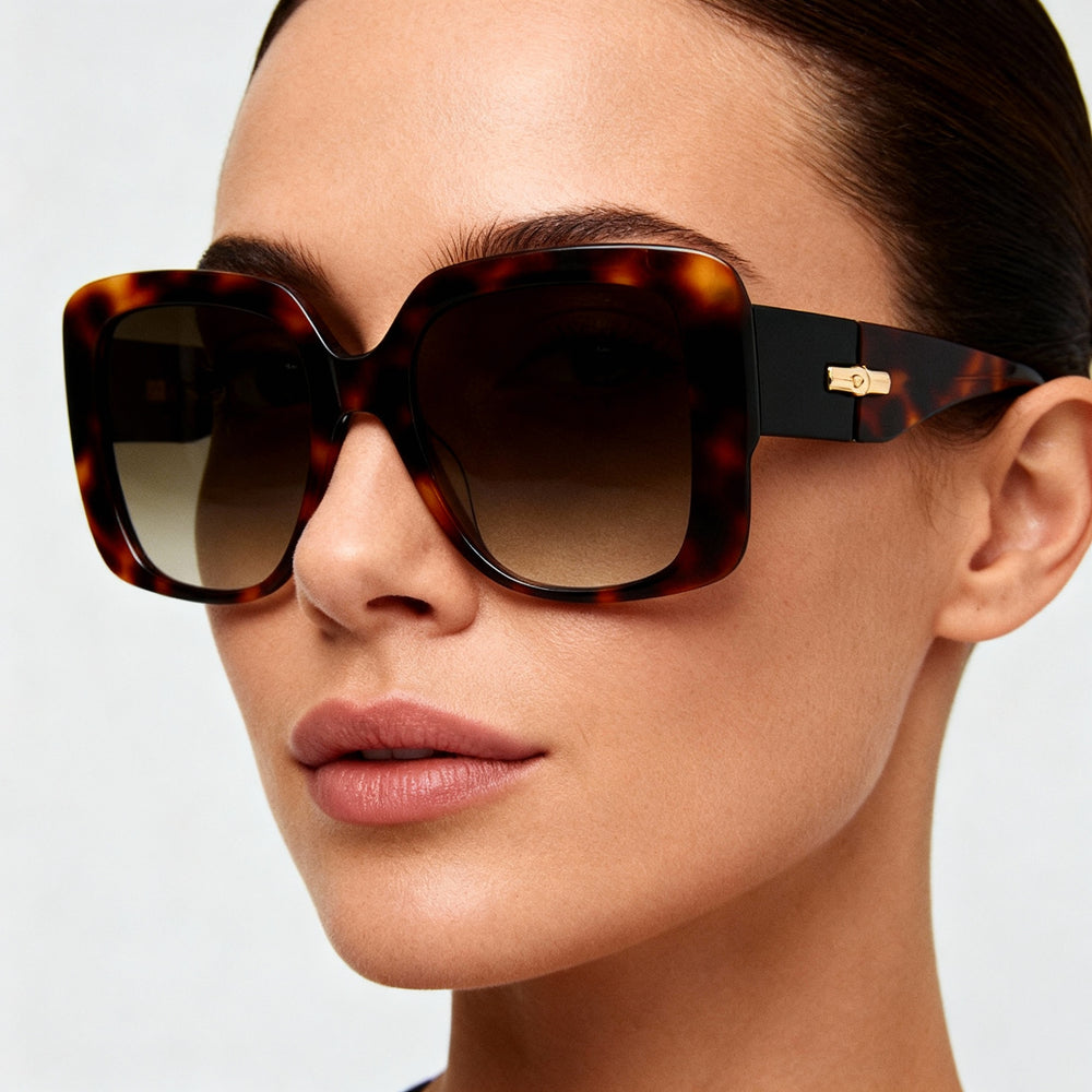 Longchamp LO713S Rectangle Sunglasses Women — side view, Non-Polarized Havana lens