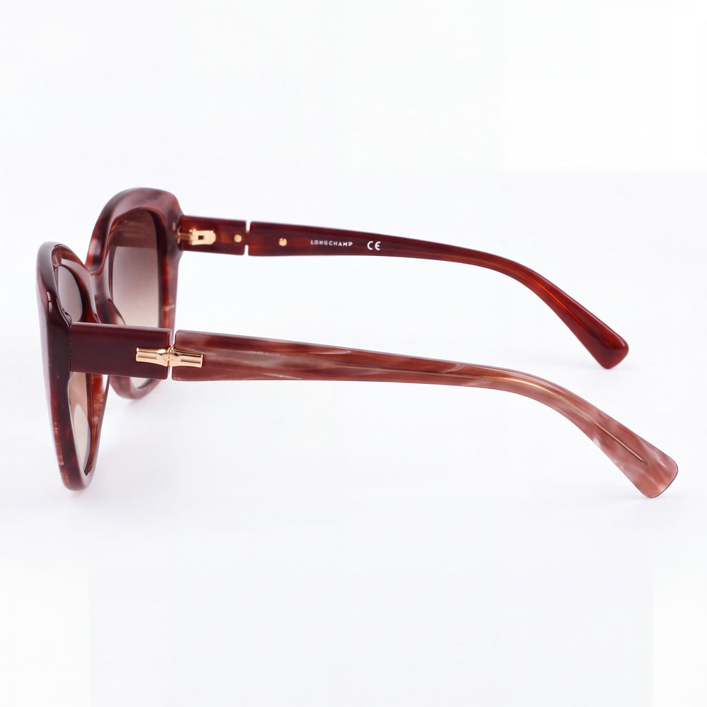 Longchamp LO714S Cat Eye Sunglasses Women — side view, Non-Polarized Red Marble lens