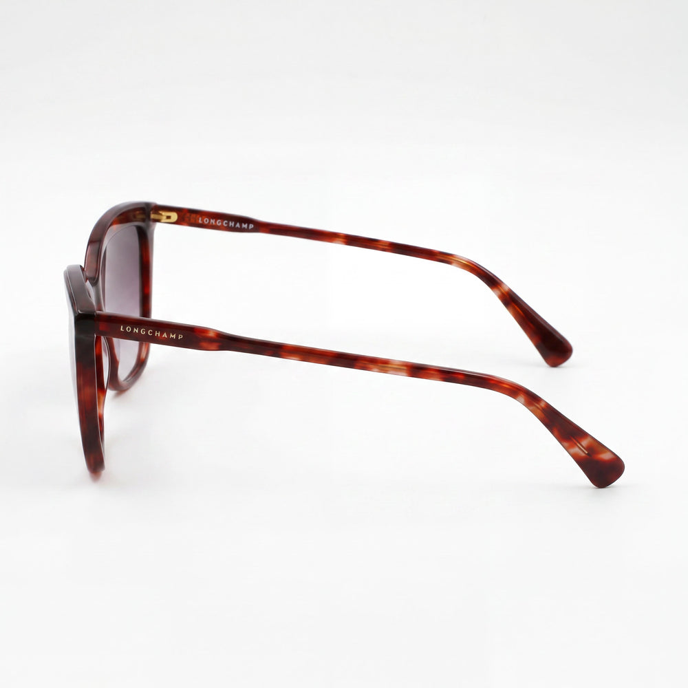 Longchamp LO729S Cat Eye Sunglasses Women — side view, Non-Polarized Red Havana lens