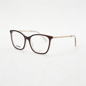 Love Moschino Rectangle Eyeglasses Women — side view, Brown Acetate temples