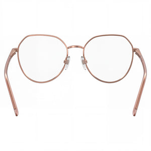 Love Moschino Round Eyeglasses Women — side view, Gold Metal temples