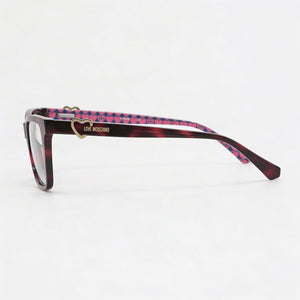 Love Moschino Square Eyeglasses Women — side view, Havana Acetate temples