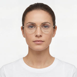 Marc Jacobs 705/g Round Eyeglasses Women — side view, Gold Stainless Steel temples