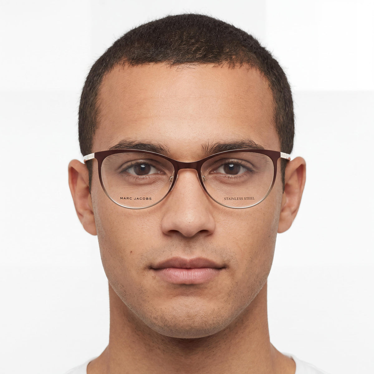 Marc Jacobs Matte Brown Gold Oval Eyeglasses for Men, 54mm, Photo 3