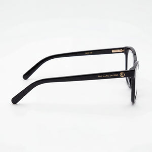 Marc Jacobs Marc 539 Rectangle Eyeglasses Women — side view, Black Acetate temples