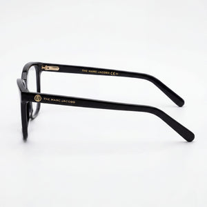 Marc Jacobs Marc 557 Rectangle Eyeglasses Women — side view, Black Acetate temples