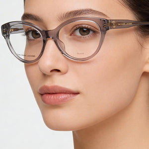 Marc Jacobs Marc 628 Oval Eyeglasses Women — side view, Gray Acetate temples