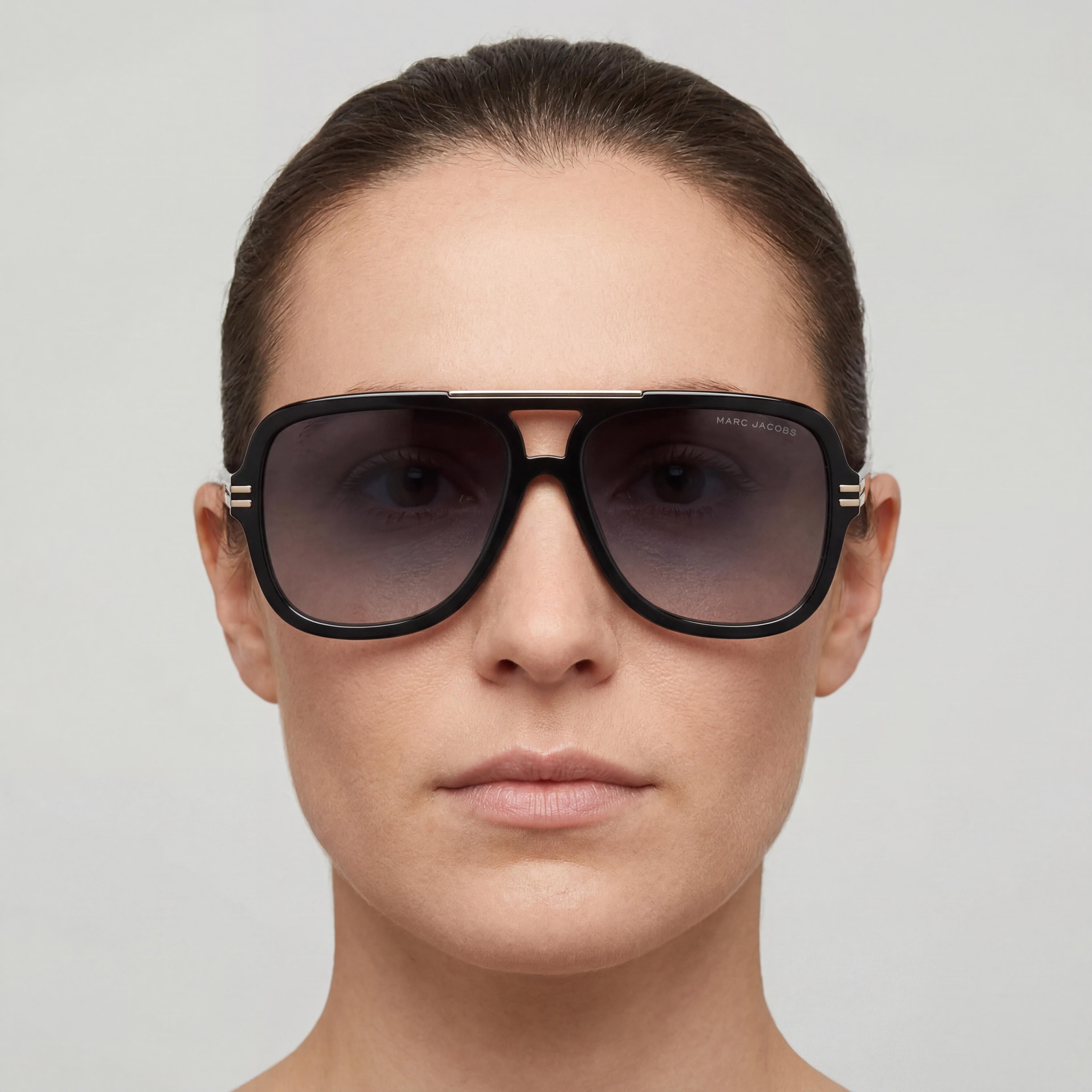 Gafas de sol unisex contemporáneas Marc Jacobs de acetato, cuadradas, negras, con lentes no polarizadas en gris oscuro de 58 mm, Photo 3
