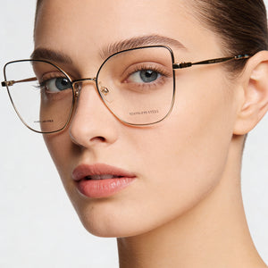 Marc Jacobs MARC 704 Cat Eye Eyeglasses Women — side view, Gold Stainless Steel temples