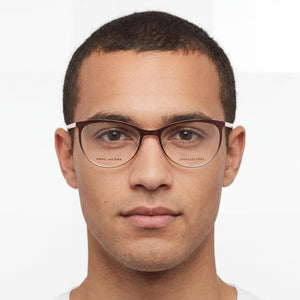 Marc Jacobs Marc 708 Oval Eyeglasses Men — side view, Brown Stainless Steel temples