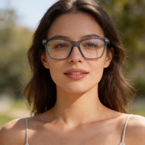 Marc Jacobs Mj 1039 Rectangle Eyeglasses Women — side view, Gray Acetate temples