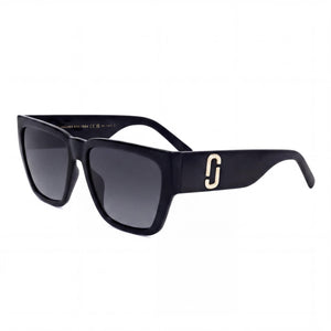 Marc Jacobs Modern Black Rectangle Sunglasses for Women, Black Grey lens