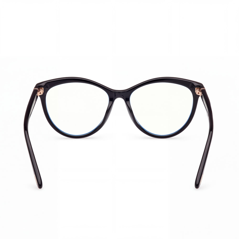 Marcolin Ft5990-b Oval Eyeglasses Women — side view, Black Blue Filter Plastic temples