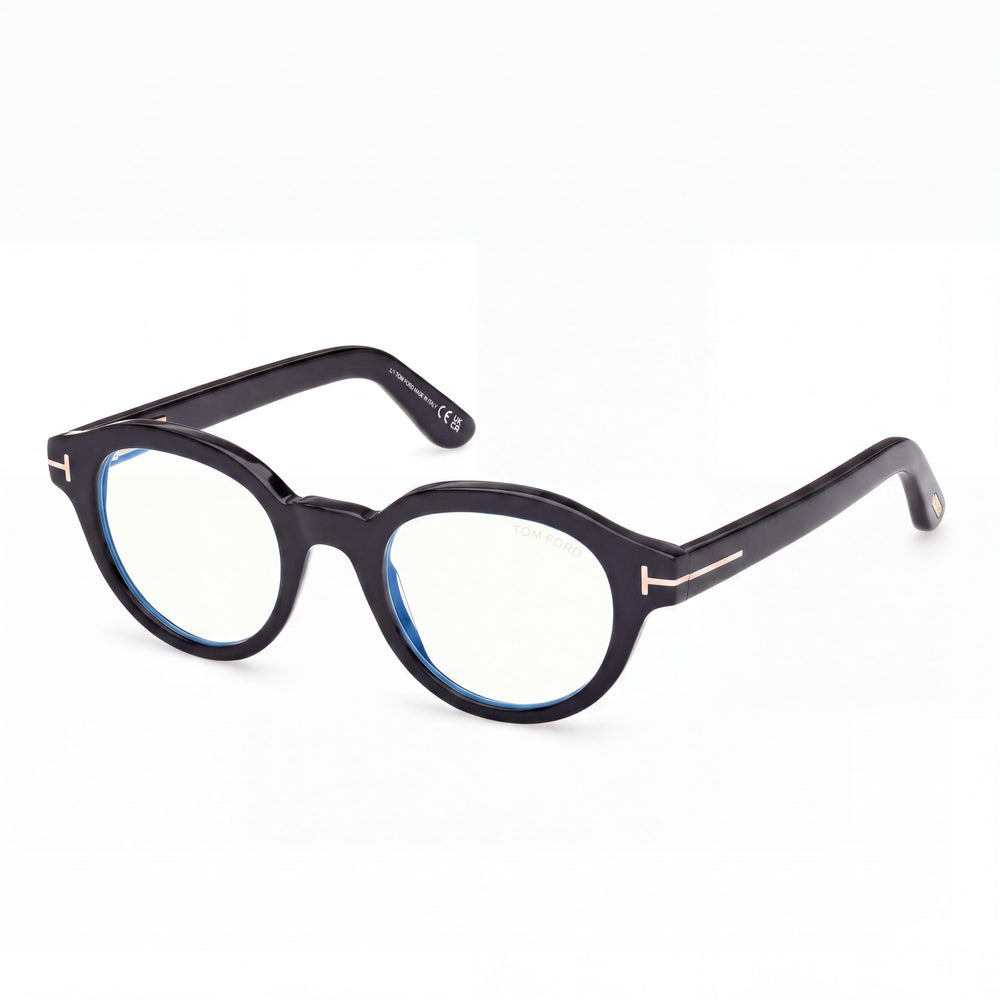 Marcolin FT6037-B Black Round Eyeglasses for Women, Blue Filter Plastic frame