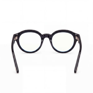 Marcolin FT6037-B Round Eyeglasses Women — side view, Black Blue Filter Plastic temples