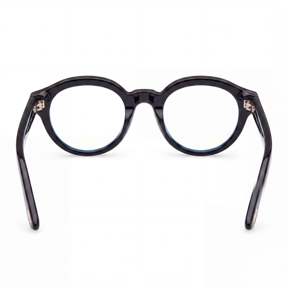 Marcolin FT6037-B Round Eyeglasses Women — side view, Black Blue Filter Plastic temples