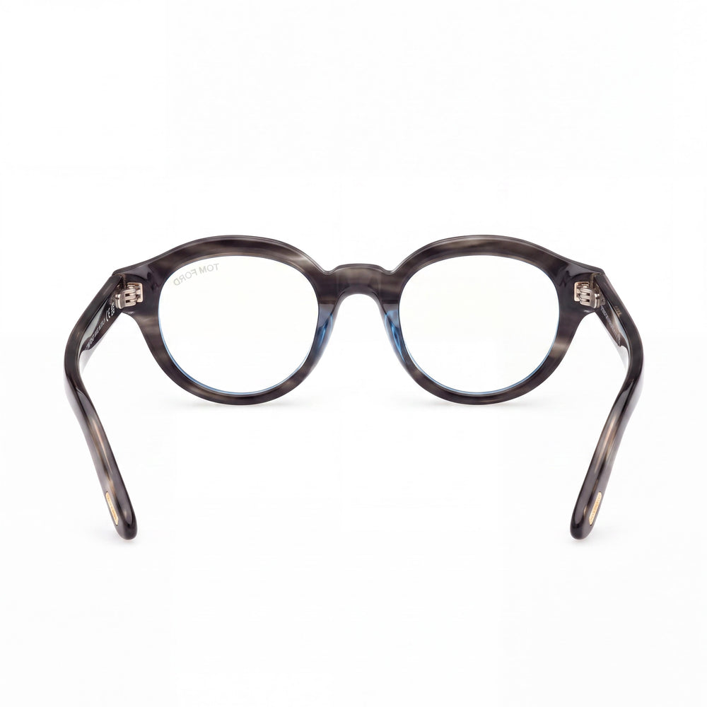 Marcolin FT6037-B Round Eyeglasses Unisex — side view, Gray Blue Filter Plastic temples