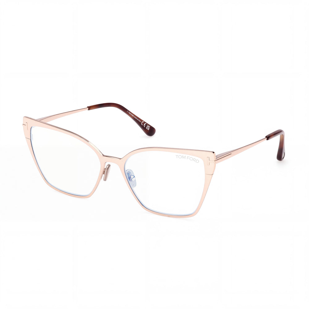 Marcolin FT6051-B Gold Cat Eye Eyeglasses Unisex, Blue Filter Metal frame