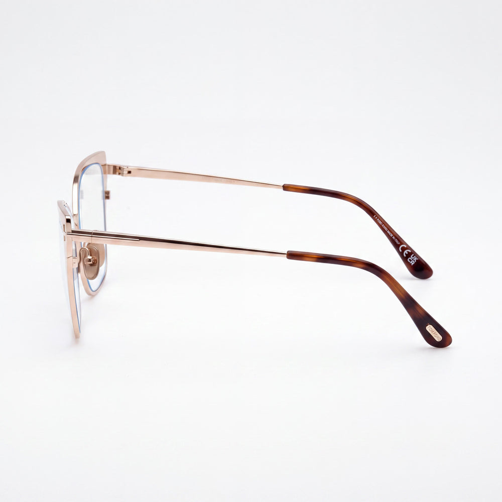 Marcolin FT6051-B Cat Eye Eyeglasses Unisex — side view, Gold Blue Filter Metal temples
