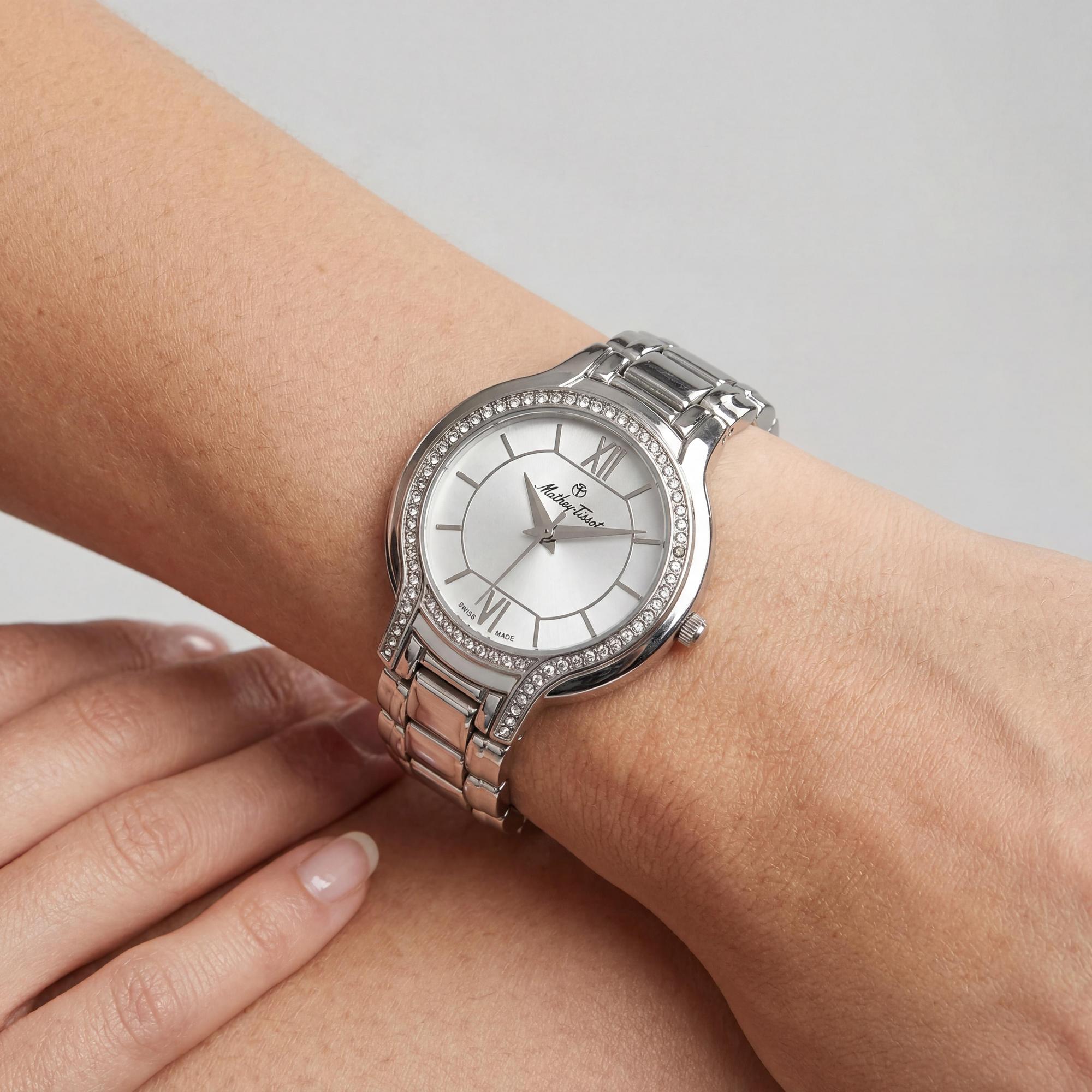 Reloj de mujer Mathey-Tissot, esfera plateada, acero inoxidable de 40 mm, Photo 3