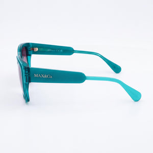 Max & Co. MO0075 Square Sunglasses Women — side view, Non-Polarized Green lens