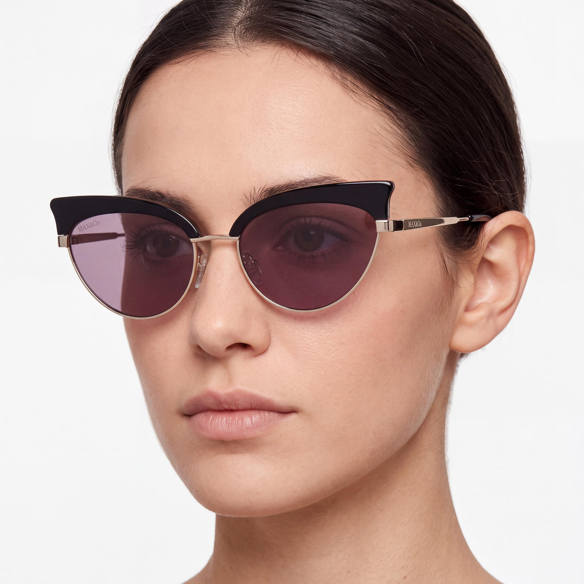 Gafas de sol Max & Co. Mo0102 tipo ojo de gato en negro brillante para mujer, 56 mm, Photo 3