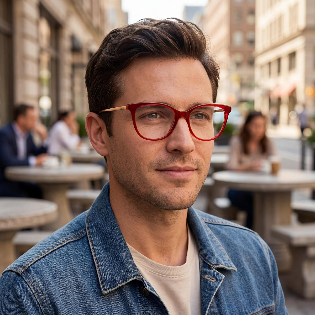 MaxMara Casual MM5008 Shiny Red Rectangle Eyeglasses for Men, Photo 3