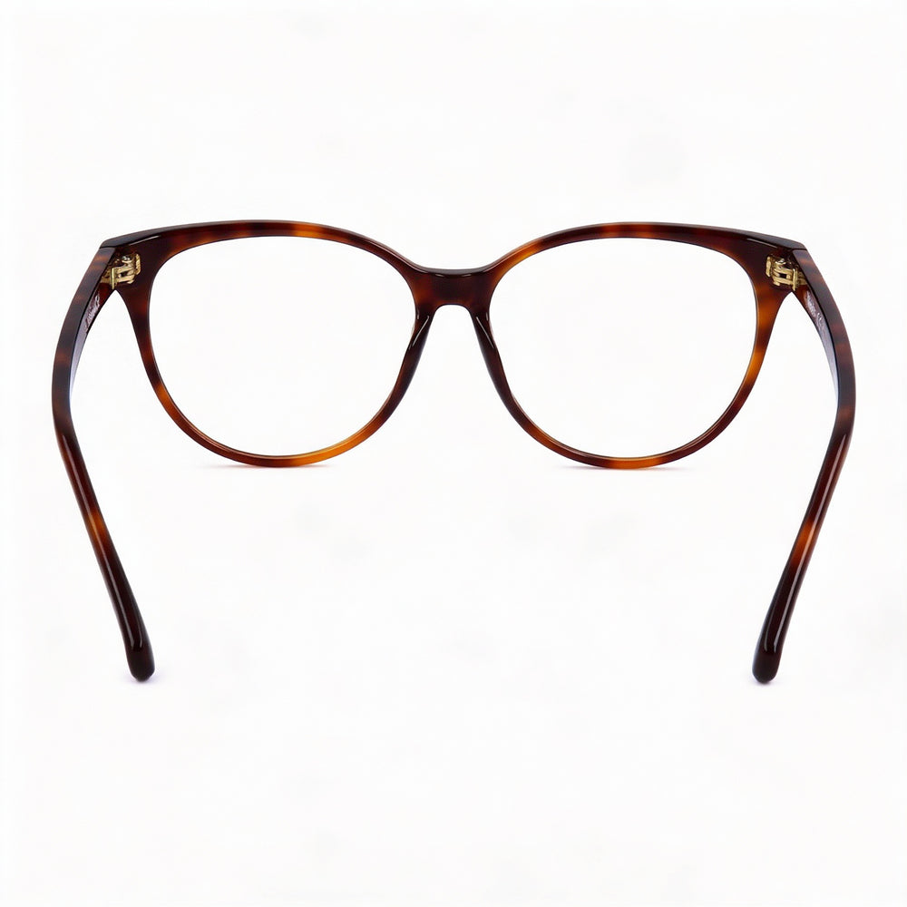 MaxMara Oval Eyeglasses Women — side view, Havana Plastic temples