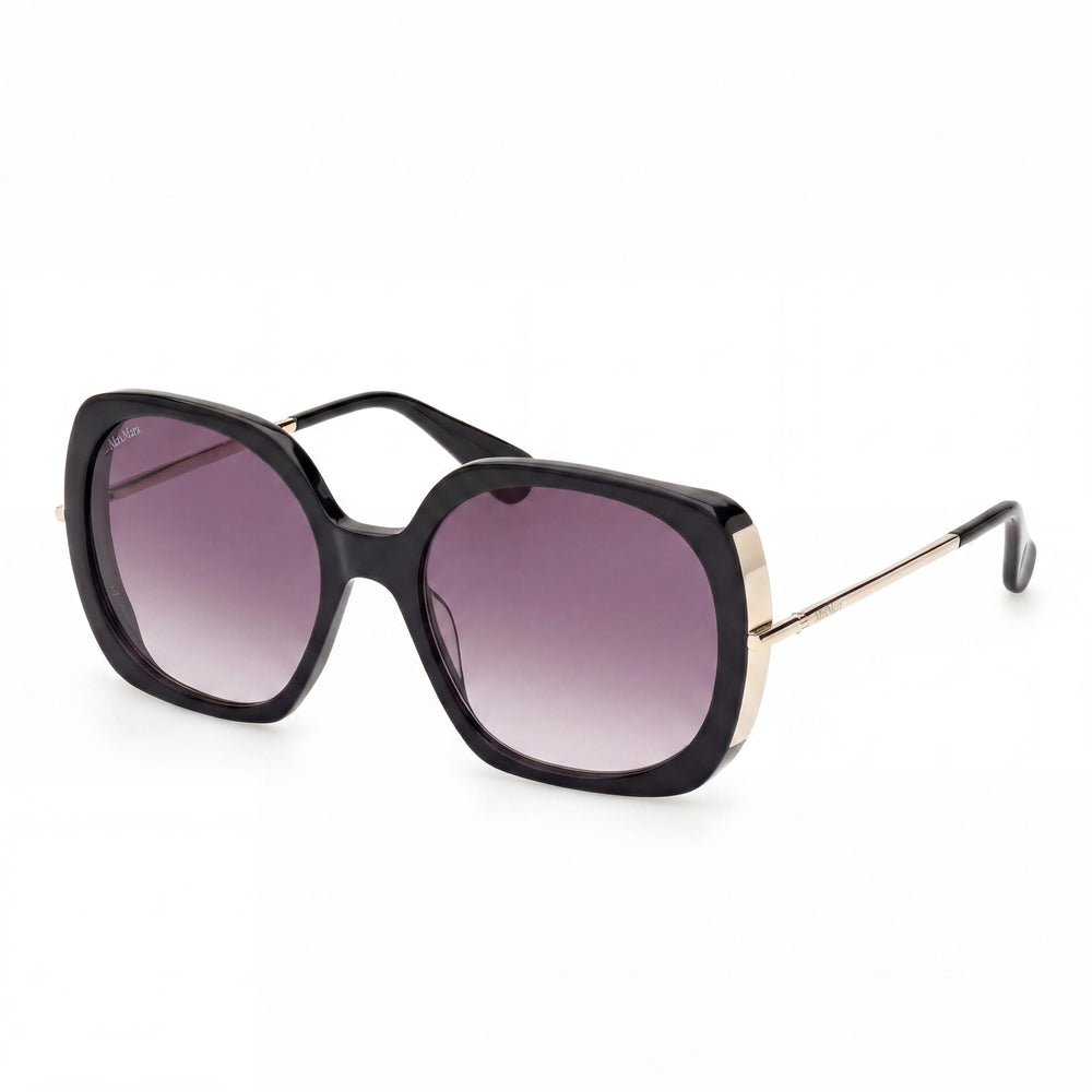 MaxMara MM0079 Black Square Sunglasses for Women, Shiny Black lens