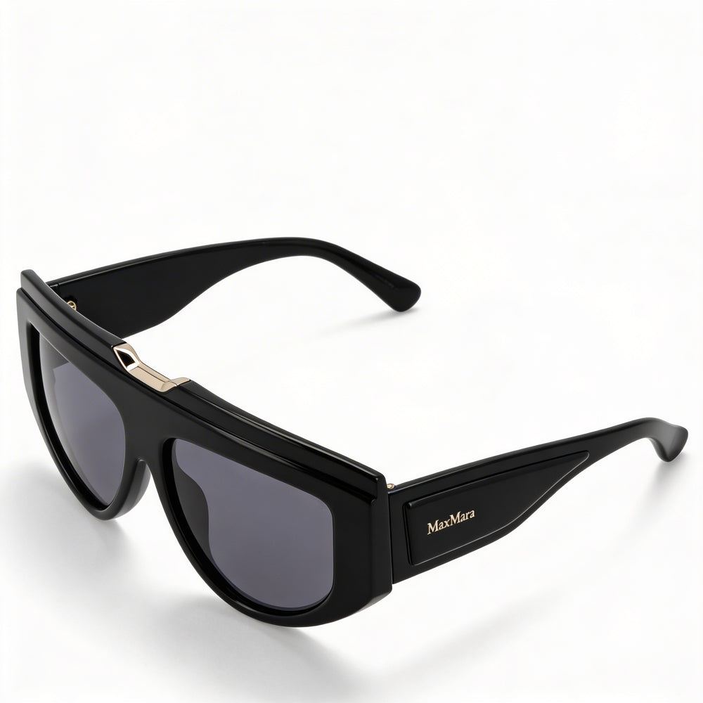 MaxMara Mm0083 Black Rectangle Sunglasses for Men, Smoke lens