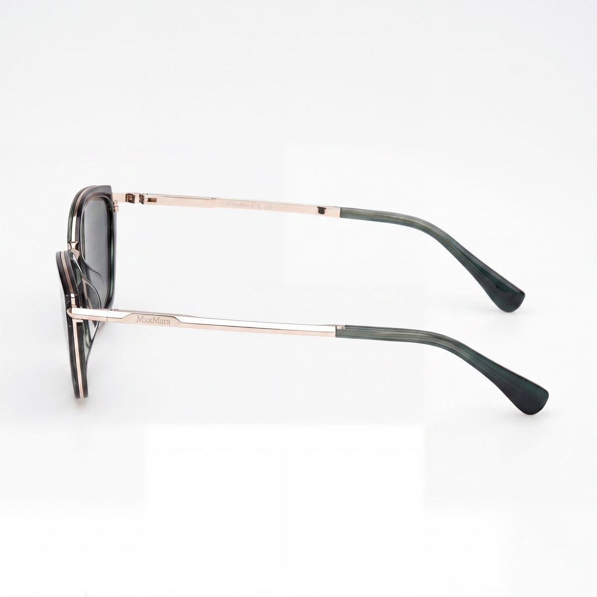MaxMara MM0162 Shiny Dark Green Rectangle Sunglasses for Women, 54mm, Photo 3