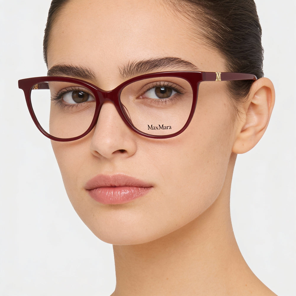 MaxMara MM5018 Cat Eye Eyeglasses Women — side view, Red Plastic temples