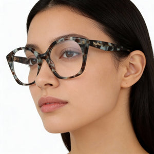 MaxMara MM5082 Square Eyeglasses Women — side view, Havana Acetate temples