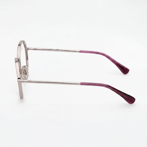 MaxMara Round Eyeglasses Women — side view, Silver Metal temples