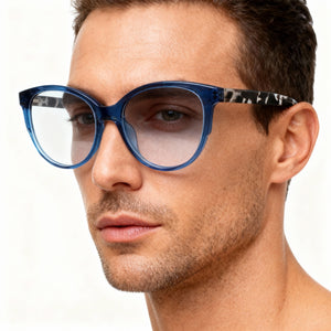 McAllister Mc4511 Cat Eye Eyeglasses Men — side view, Blue Metal temples